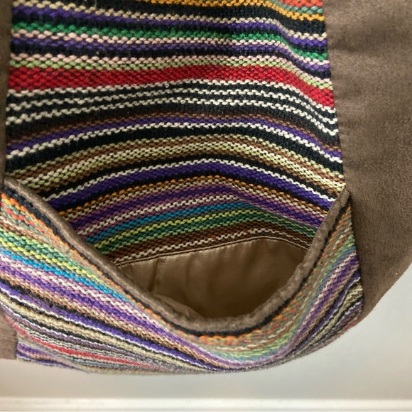Hilltop of Hope Hobo Crossbody Bag Brown Faux Suede Woven Multicolored Stripes - Picture 7 of 12